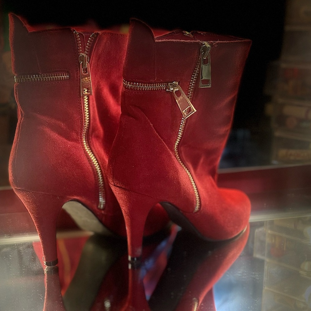 Red suede boots